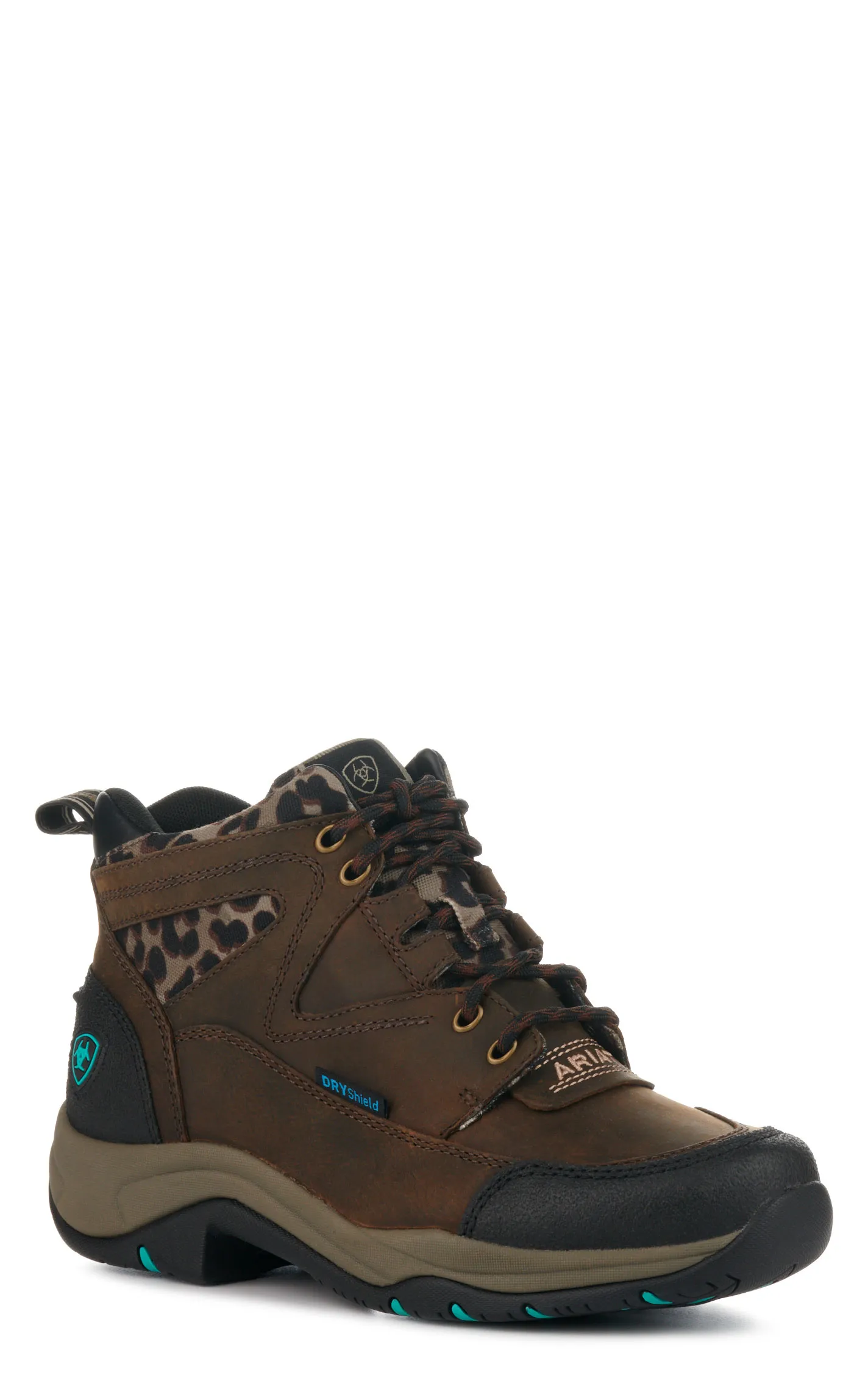 Ariat Women's Terrain Chocolate and Leopard Waterproof Round Toe Lace Up Boots