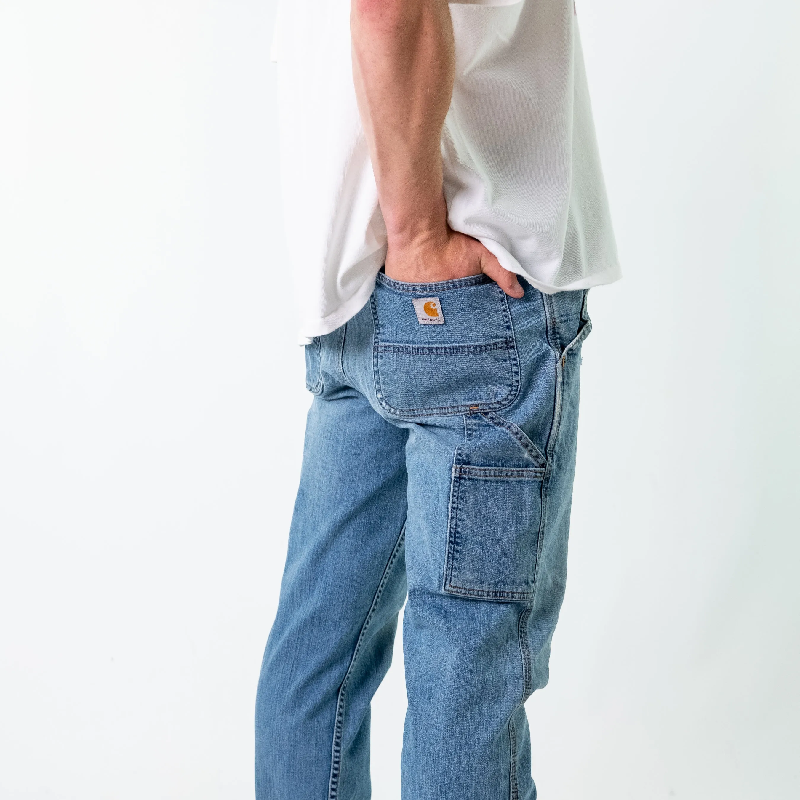 Blue 90s Carhartt Denim Carpenter Jeans Baggy Pants (34x32)