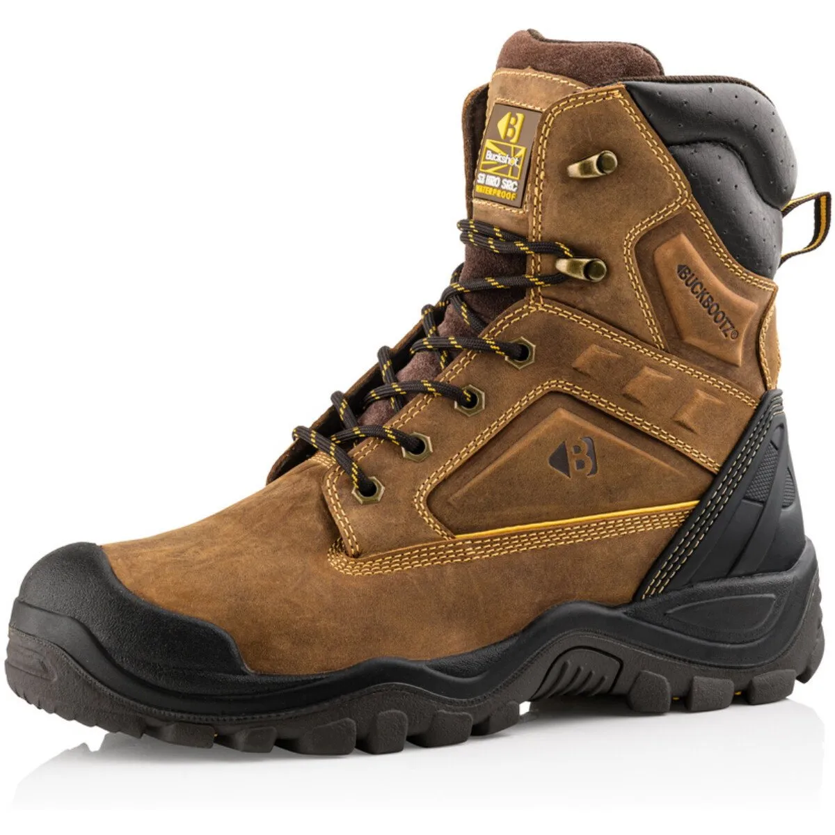 Buckbootz BSH011BR  High-Leg Safety Lace Brown Leather Boot  S3 HRO WRU SRC