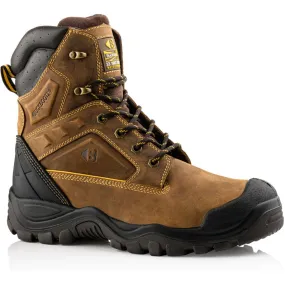 Buckbootz BSH011BR  High-Leg Safety Lace Brown Leather Boot  S3 HRO WRU SRC