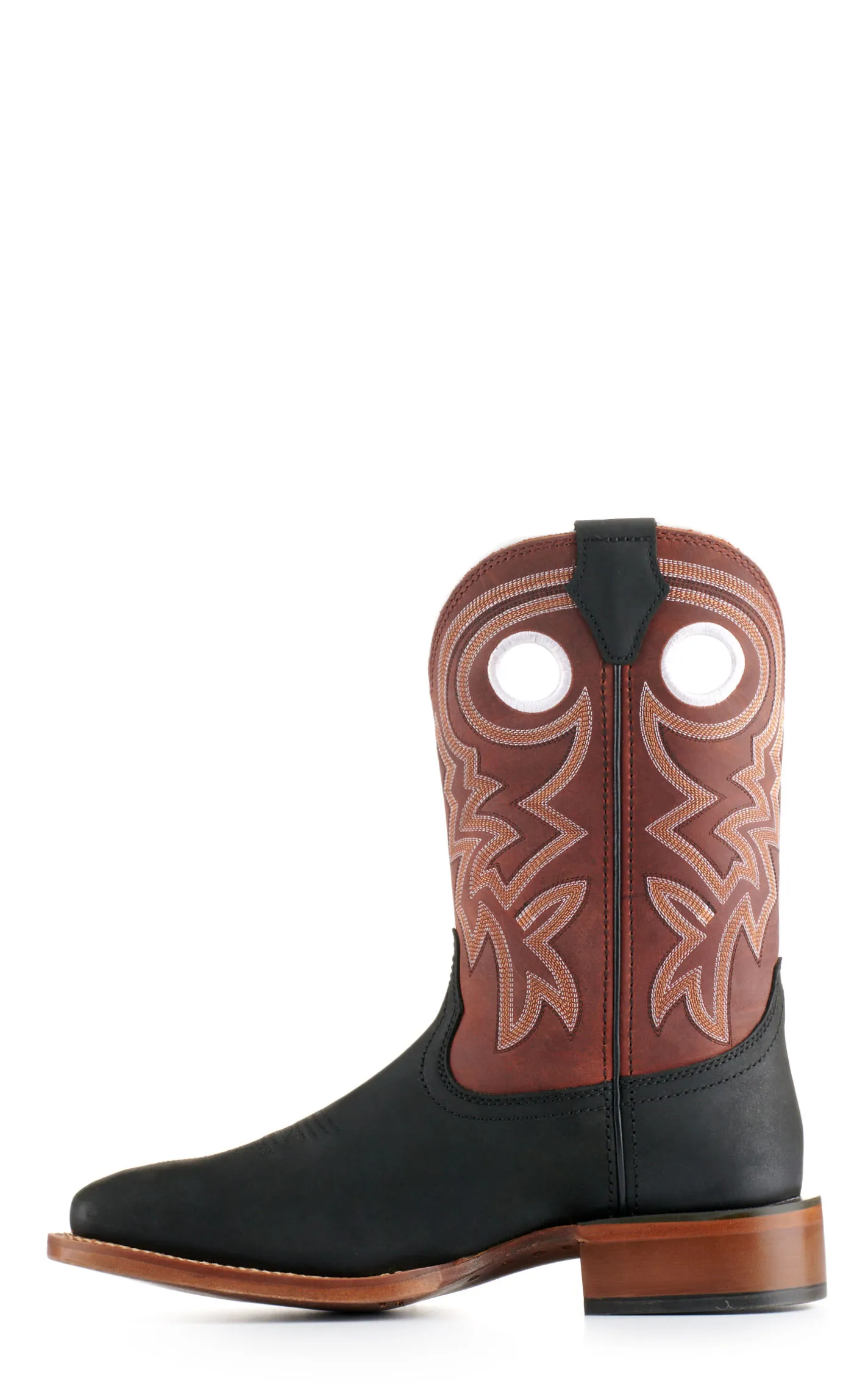 Justin Men's Frontier Tuf Black and Red Wide Square Toe Cowboy Boots
