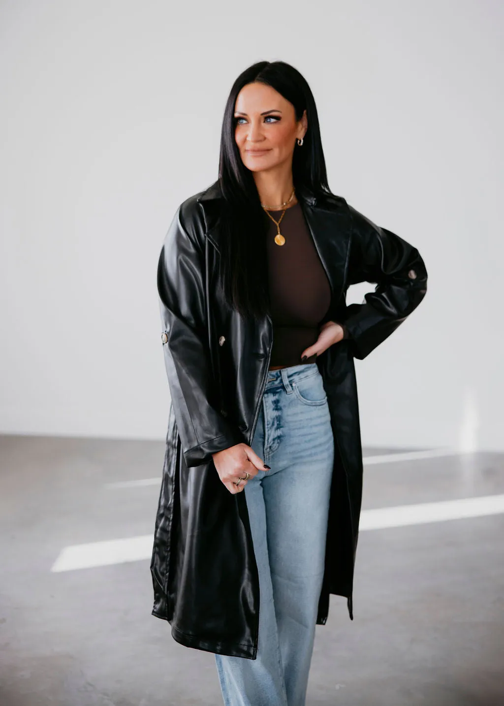 Kandie Faux Leather Trench Coat