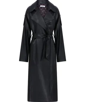 La Loune Women's Vesper Black Leather Trench Coat