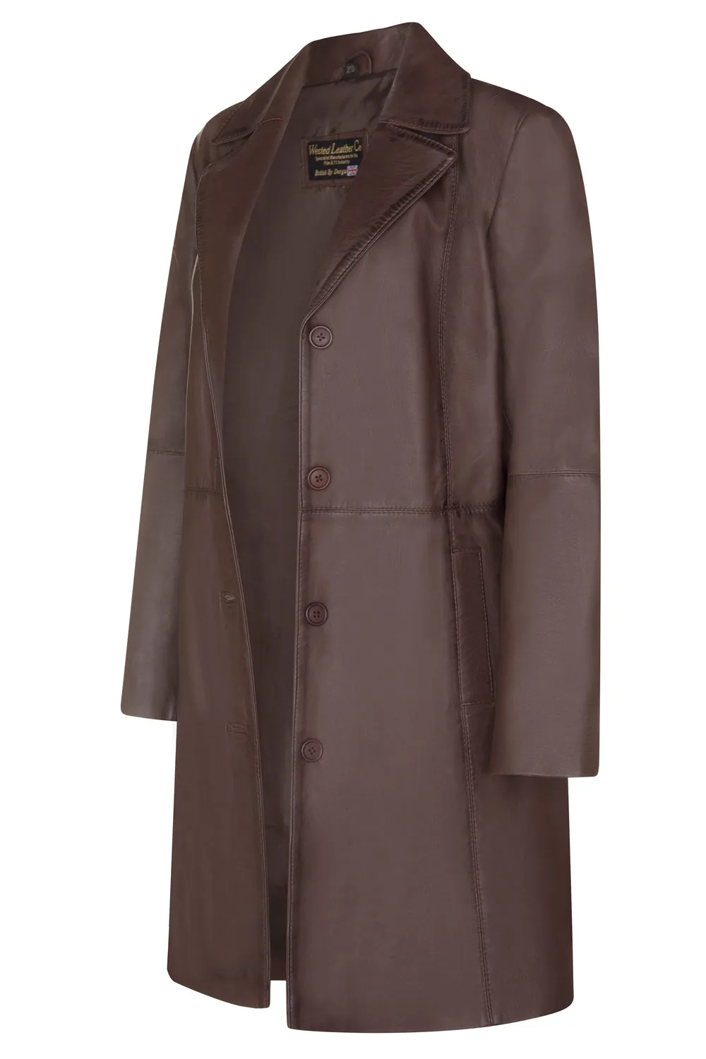 LADIES Brown  LEATHER COAT CLASSIC 3/4 KNEE-LENGTH