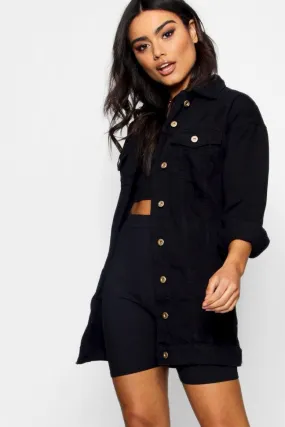 Longline Distressed Denim Jacket