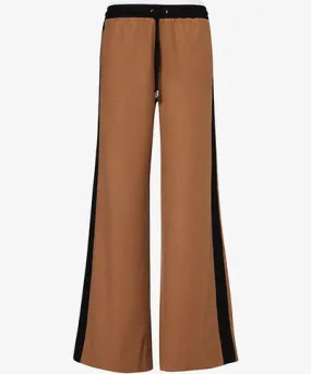 ME AND EM Womens Deep Camel Melange/B Double-waistband panels wide-leg high-rise stretch-woven blend trousers