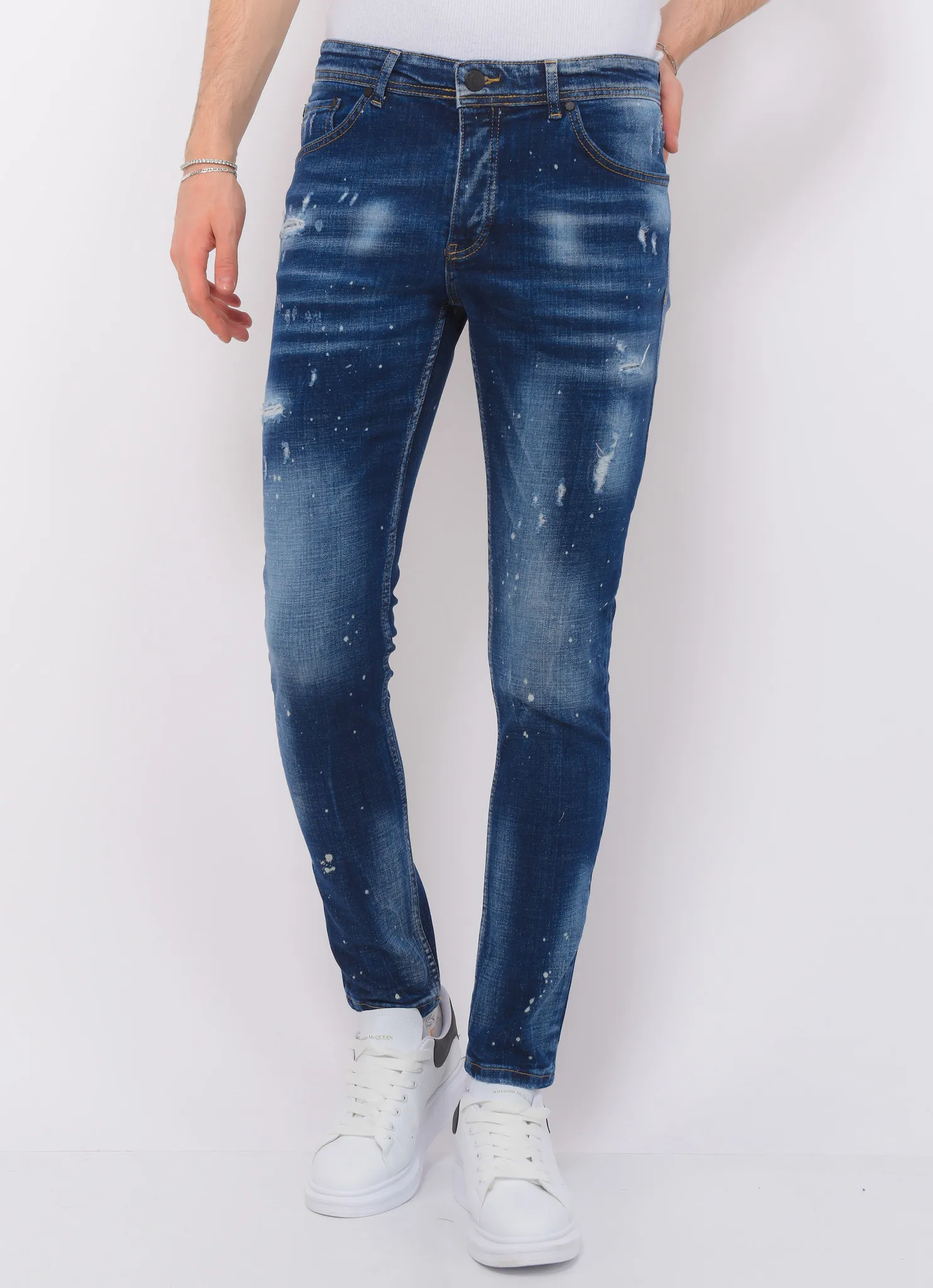 Men's Paint Splatter Stonewashed Jeans Slim Fit