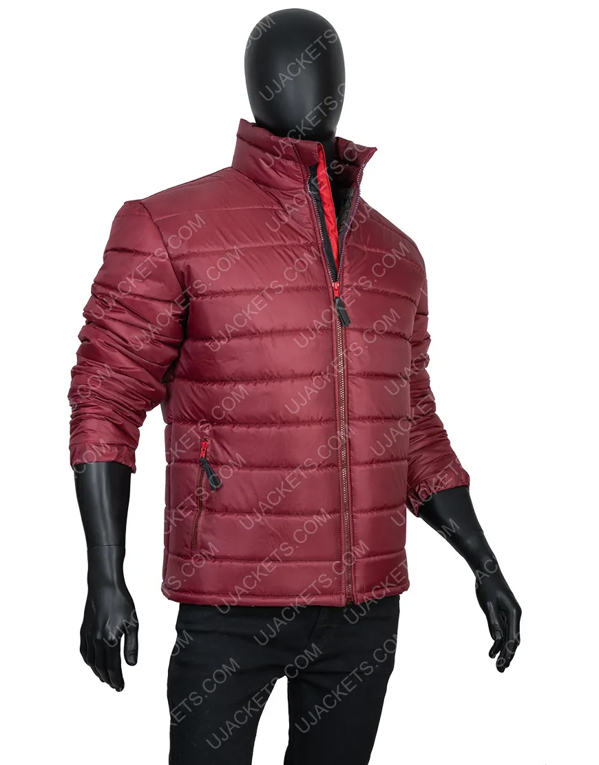 Mens Quilted Burgundy Puffer Jacket - UJackets
