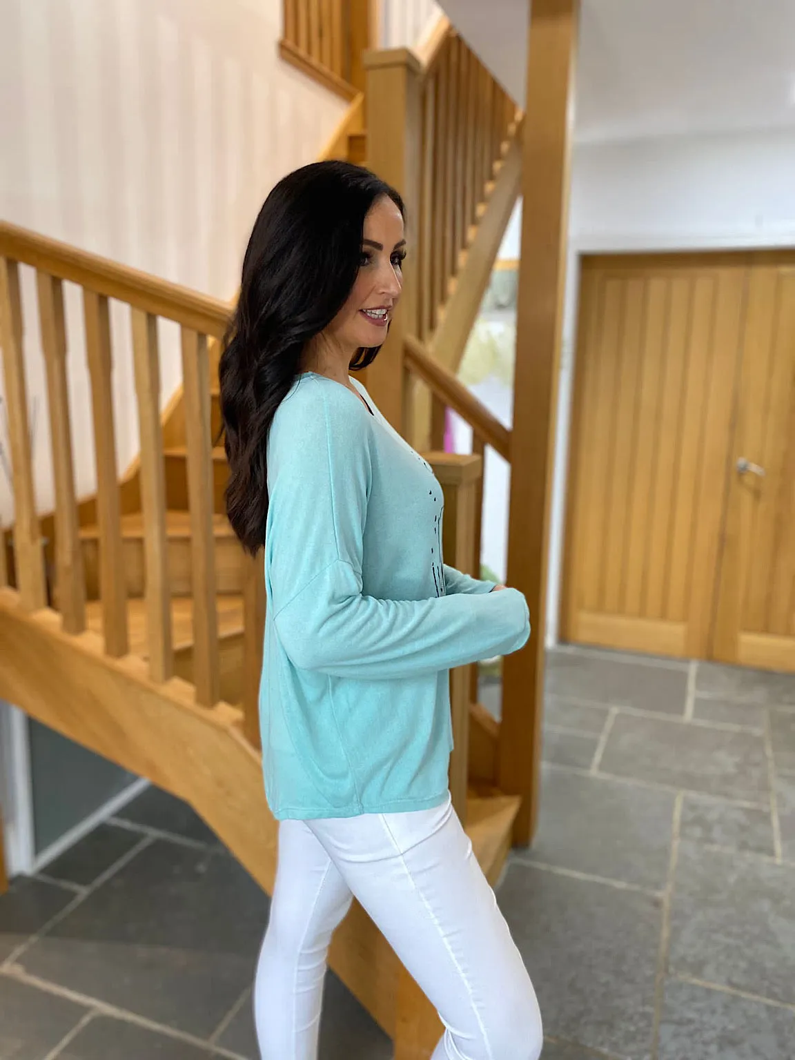 Mint Diamante Pattern Top Elsie