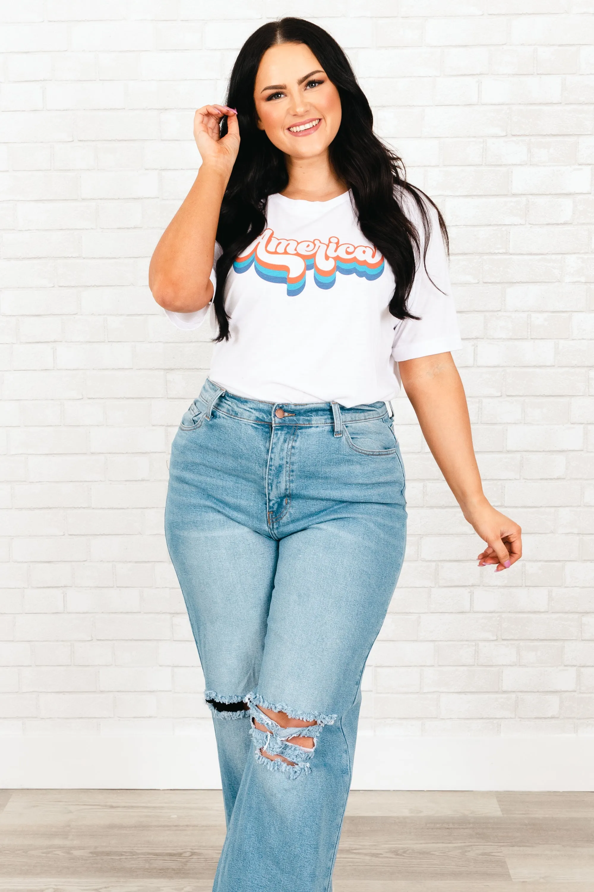Retro America Tee, Solid White Triblend