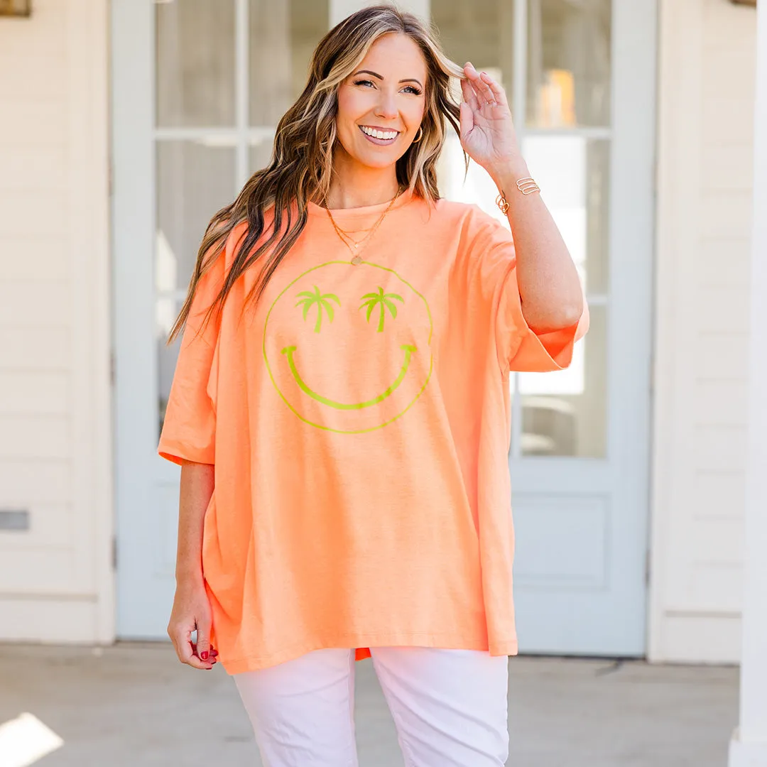 Seeing Palms Boyfriend Tee, Neon Coral