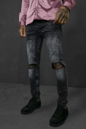 Skinny Stretch Jeans With Busted Knees
