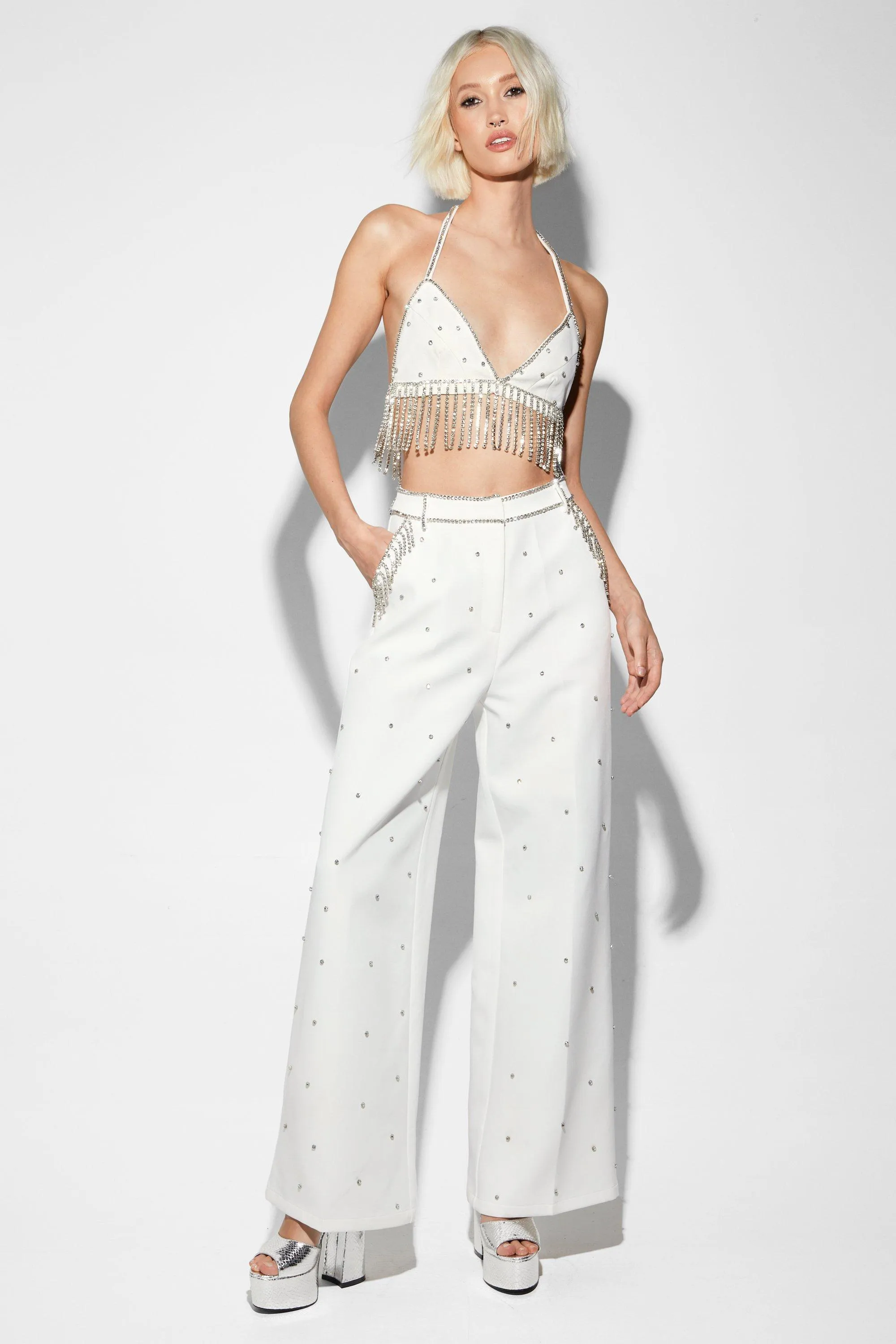 Trousers | Premium Embellished Diamante Trousers | NastyGal